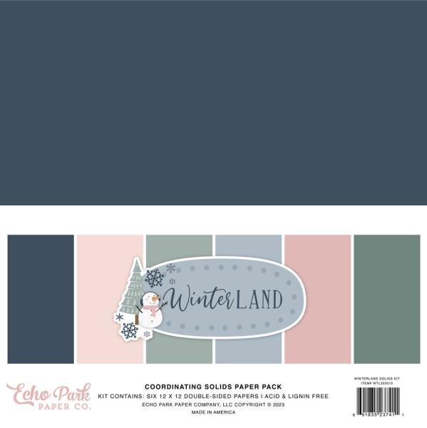 Echo Park - Cardstock "Winterland" Coordinating Solids Paper 12x12 Inch - 6 Bogen 