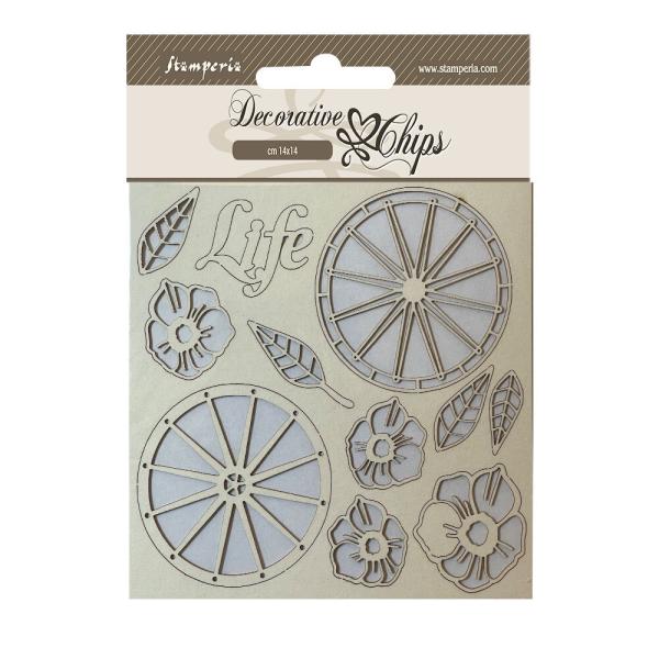 Stamperia - Holzteile 14x14 cm "Life Wheels" Decorative Chips