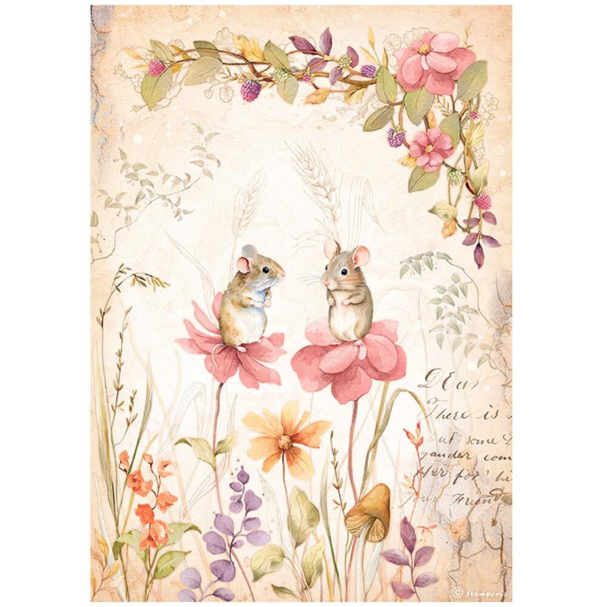 Stamperia - Decopatch Papier "Woodland Mice and Flowers" Decoupage A4 - 6 Bogen  