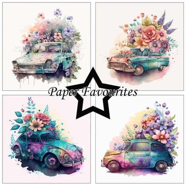 Paper Favourites - Designpapier "Floral Cars" Paper Pack 6x6 Inch - 24 Bogen