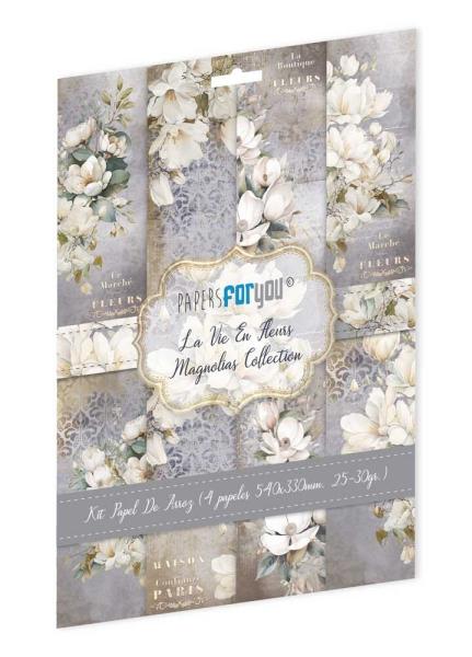 Paper For you - Decoupage Papier "La Vie En Fleurs Magnolias" Rice Paper Kit - 4 Bogen