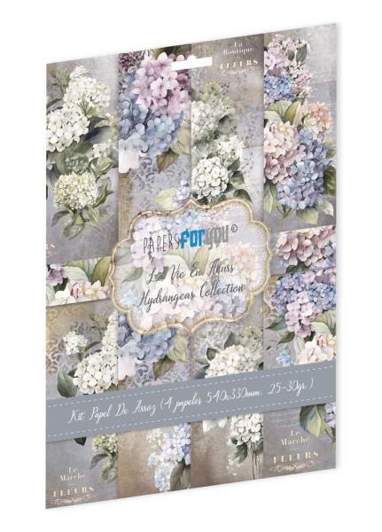 Papers For you - Decoupage Papier "La Vie En Fleurs Hydrangeas" Rice Paper Kit - 4 Bogen