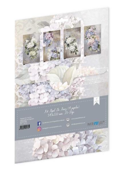 Papers For you - Decoupage Papier "La Vie En Fleurs Hydrangeas" Rice Paper Kit - 4 Bogen