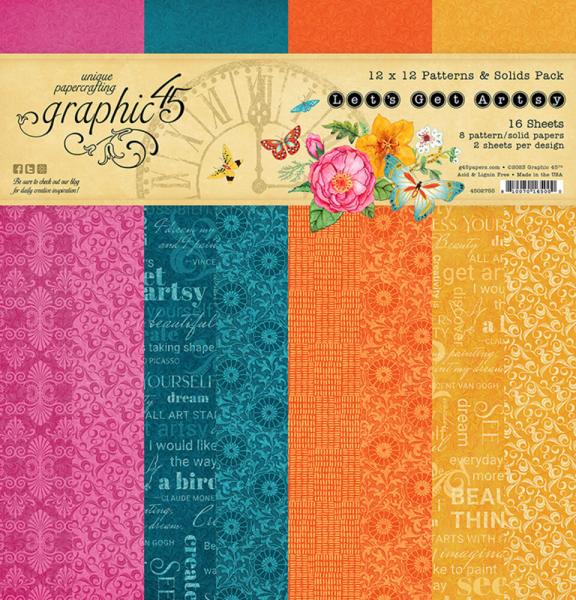 Graphic 45 - Designpapier "Let's Get Artsy" Patterns & Solid Pad 12x12 Inch - 16 Bogen