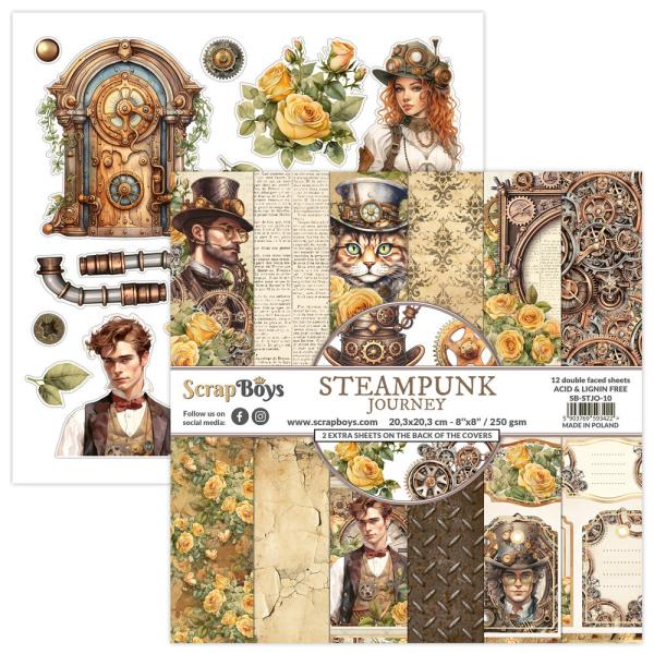 ScrapBoys - Designpapier "Steampunk Journey" Paper Pack 8x8 Inch - 12 Bogen