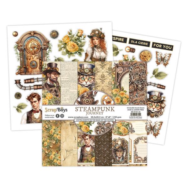 ScrapBoys - Designpapier "Steampunk Journey" Paper Pack 8x8 Inch - 12 Bogen