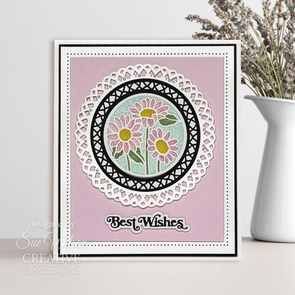 Creative Expressions - Stanzschablone "Shadowed Sentiments Best Wishes" Craft Dies Mini Design by Sue Wilson