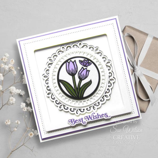 Creative Expressions - Stanzschablone "Shadowed Sentiments Best Wishes" Craft Dies Mini Design by Sue Wilson