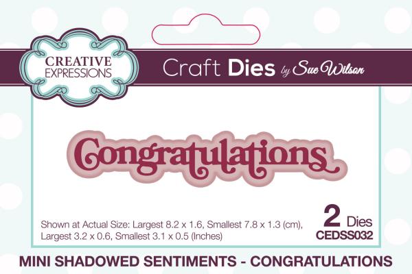 Creative Expressions - Stanzschablone "Shadowed Sentiments Congratulations" Craft Dies Mini Design by Sue Wilson