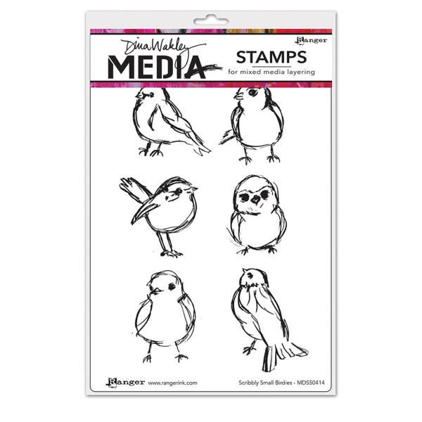 Ranger - Stempelset by Dina Wakley "Scribbly small birdies" Media Cling Stamp 