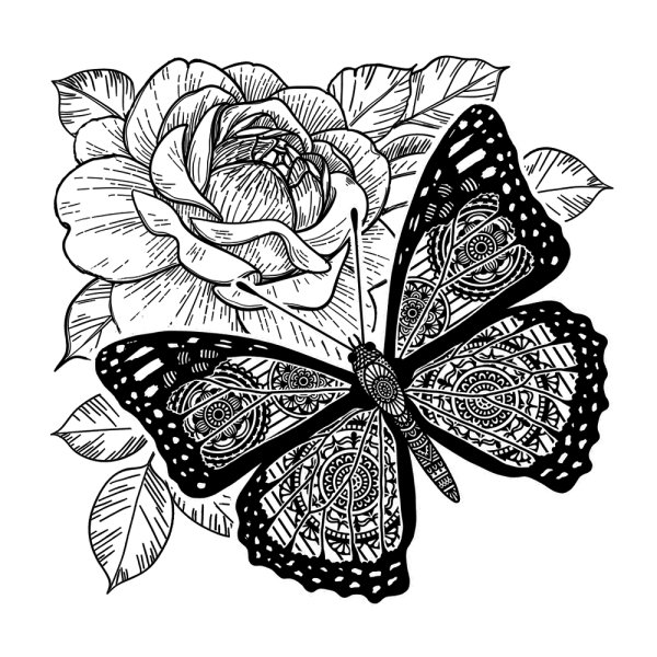 Crafty Individuals - Gummistempel "Butterfly and Rose" Unmounted Rubber Stamps 