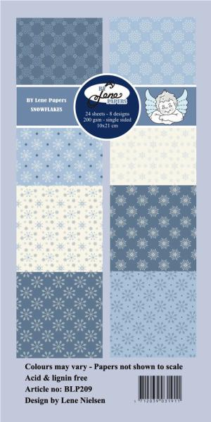 By Lene - Designpapier "Snowflakes" Paper Pack 10x21 cm - 24 Bogen