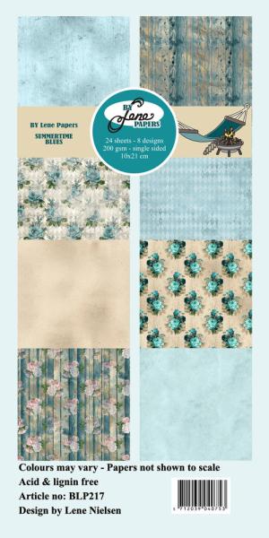 By Lene - Designpapier "Summertime Blues" Paper Pack 10x21 cm - 24 Bogen