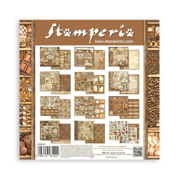 Stamperia - Designpapier "Coffee and Chocolate" Paper Pack 8x8 Inch - 10 Bogen