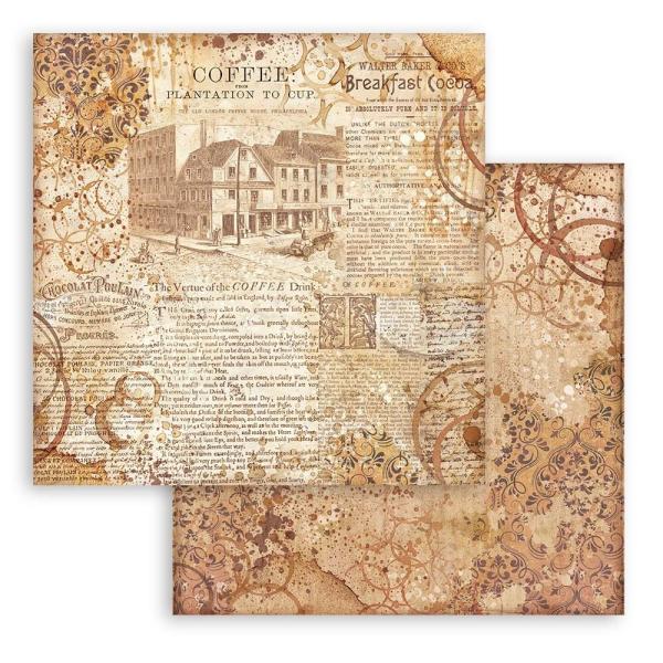 Stamperia - Designpapier "Coffee and Chocolate" Paper Pack 8x8 Inch - 10 Bogen