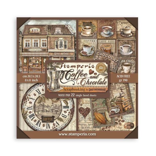 Stamperia - Designpapier "Coffee and Chocolate" Paper Pack 8x8 Inch - 22 Bogen