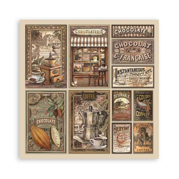 Stamperia - Designpapier "Coffee and Chocolate" Paper Pack 8x8 Inch - 22 Bogen