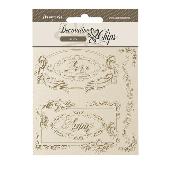 Stamperia - Holzteile 14x14 cm "Love Happy Frames" Decorative Chips