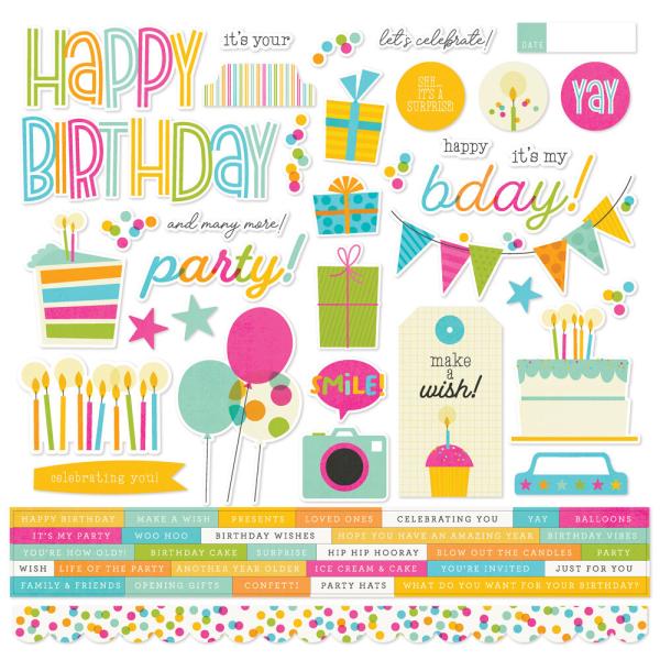 Simple Stories - Aufkleber "Birthday" Cardstock Sticker 