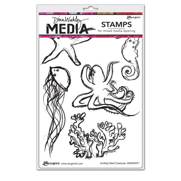 Ranger - Stempelset by Dina Wakley "Scribbly creatures" Media Cling Stamp 