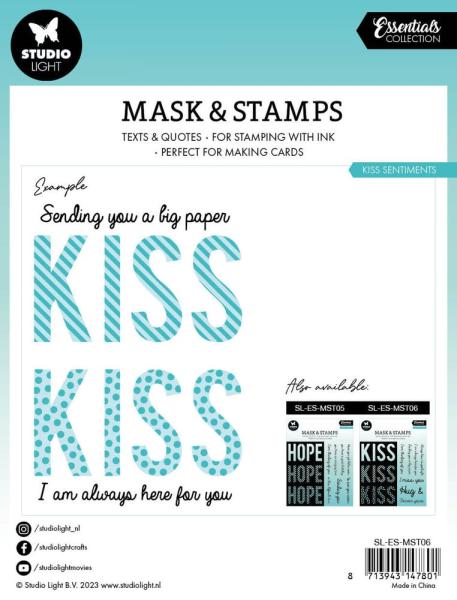 Studio Light - Schablone & Stempel "Kiss Sentiments" Stencil & Clear Stamps