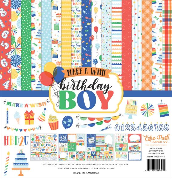 Echo Park - Designpapier "Make A Wish Birthday Boy" Collection Kit 12x12 Inch - 12 Bogen