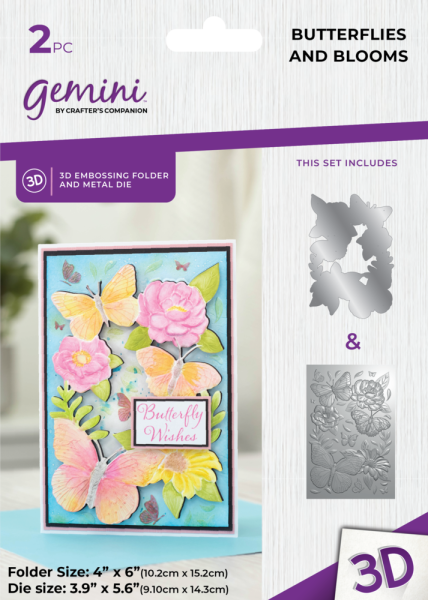 Gemini - Prägefolder & Stanzschablone "Butterflies and Blooms" 3D Embossing Folder &  Dies 