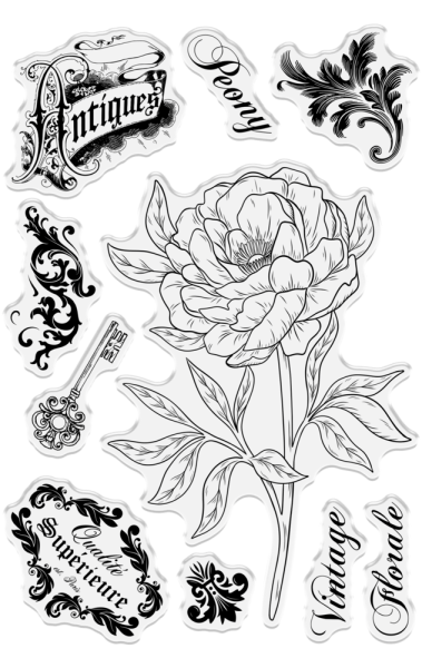 Crafters Companion - Stempel & Schablone "Perfect Peony" Clear Stamps & Stencil