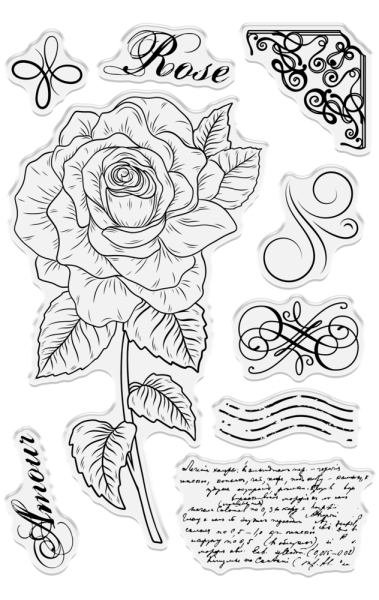 Crafters Companion - Stempel & Schablone "Romantic Rose" Clear Stamps & Stencil