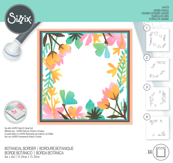 Sizzix - Schablone "Botanical Border" Layered Stencil Design by Jennifer Ogborn