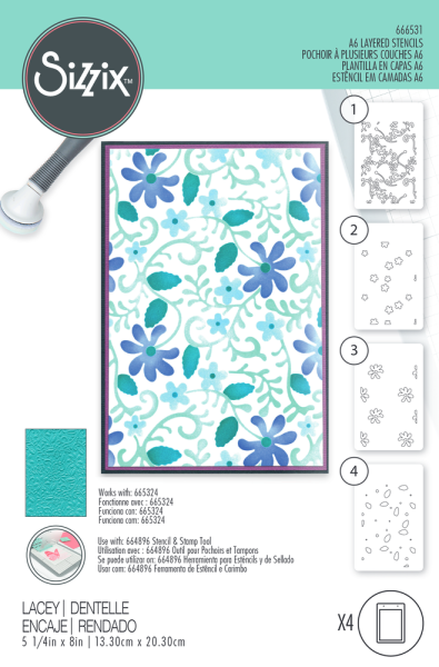 Sizzix - Schablone "Lacey" Layered Stencil Design by Kath Breen