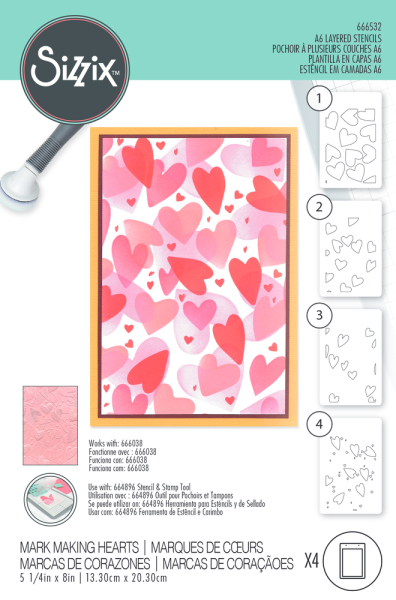 Sizzix - Schablone "Mark Making Hearts" Layered Stencil Design by Kath Breen