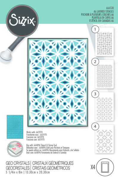 Sizzix - Schablone "Geo Crystals" Layered Stencil