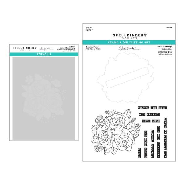 Spellbinders - Stempelset & Stanzschablone & Schablone "Garden Party" Clear Stamps & Dies & Stencil Bundle