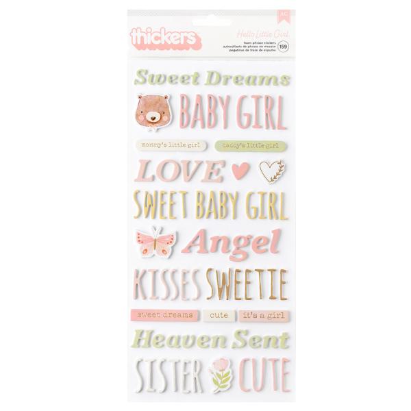 American Crafts - Aufkleber "Hello Little Girl" Thickers Phrase Foam with Gold Foil Sticker