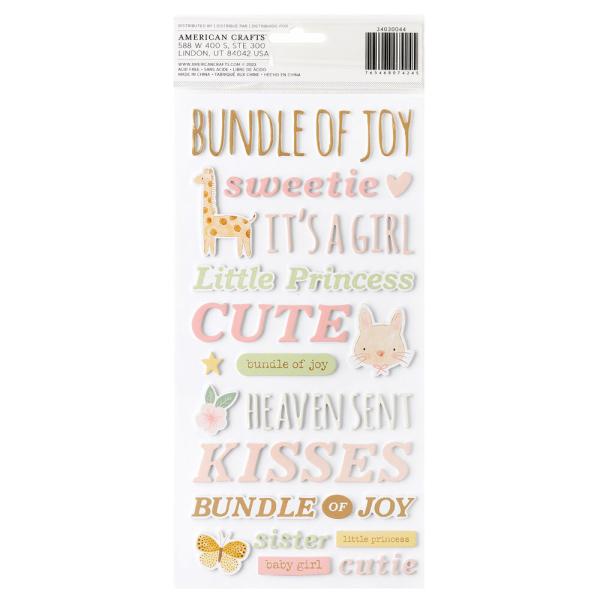 American Crafts - Aufkleber "Hello Little Girl" Thickers Phrase Foam with Gold Foil Sticker