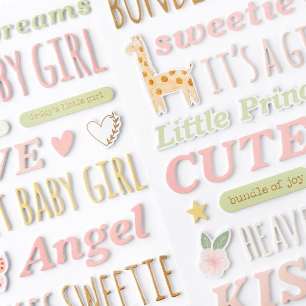 American Crafts - Aufkleber "Hello Little Girl" Thickers Phrase Foam with Gold Foil Sticker