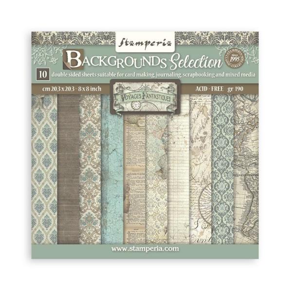 Stamperia - Designpapier "Voyages Fantastiques" Paper Pack 8x8 Inch - 10 Bogen