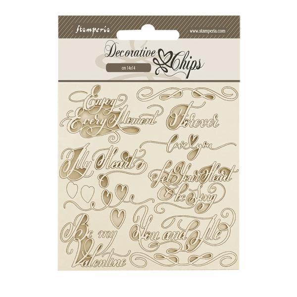 Stamperia - Holzteile 14x14 cm "Quotes" Decorative Chips