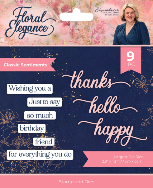 Crafters Companion - Stempelset & Stanzschablone "Classic Sentiments" Stamp & Dies