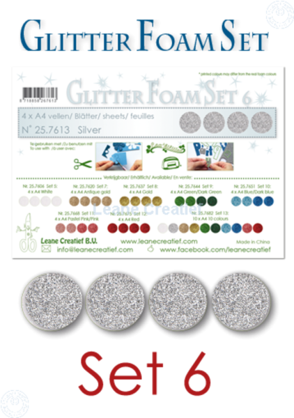 Leane Creatief - Glitzer Schaumstoffplatten "Silver" Glitter Foam Sheets A4