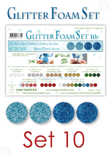 Leane Creatief - Glitzer Schaumstoffplatten "Blue/Dark Blue" Glitter Foam Sheets A4