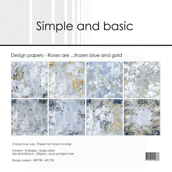 Simple and Basic - Designpapier "Roses are ...frozen blue and gold" Paper Pack 12x12 Inch - 8 Bogen 