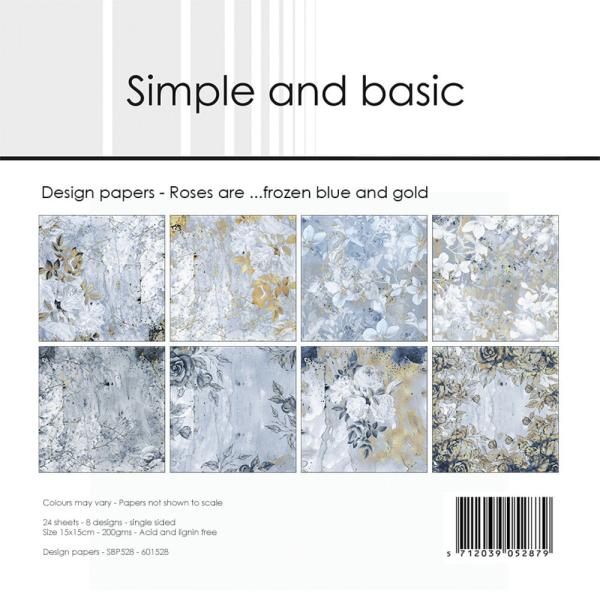 Simple and Basic - Designpapier "Roses are ...frozen blue and gold" Paper Pack 6x6 Inch - 24 Bogen 