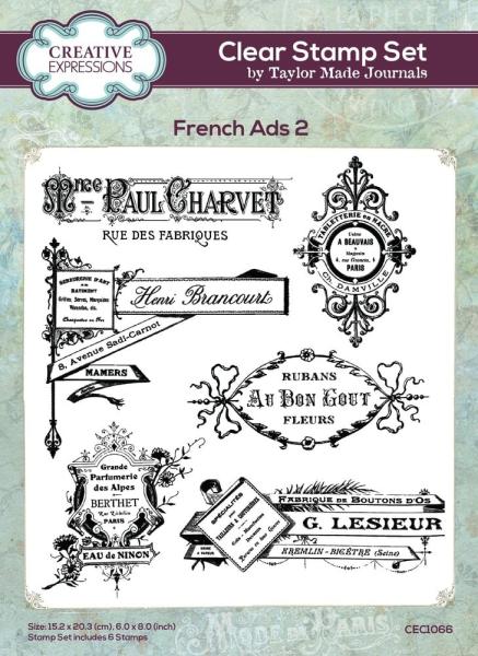 Creative Expressions - Stempelset "French Ads 2" Clear Stamps 6x8 Inch Design by Taylor Made Journals