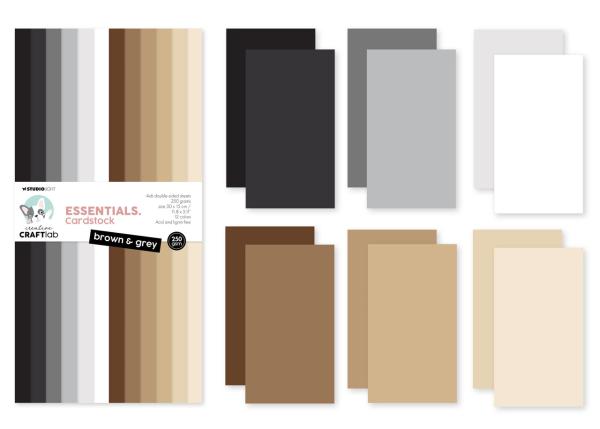 Creative Craft Lab - Studio Light - Cardstock "Brown & Grey" Paper Pack 30x15cm - 24 Bogen