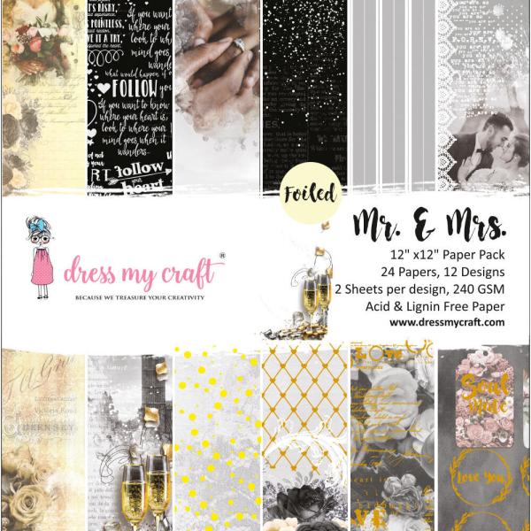 Dress My Craft - Designpapier "Mr. & Mrs" Paper Pack 12x12 Inch - 24 Bogen