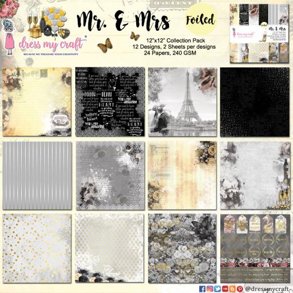 Dress My Craft - Designpapier "Mr. & Mrs" Paper Pack 12x12 Inch - 24 Bogen