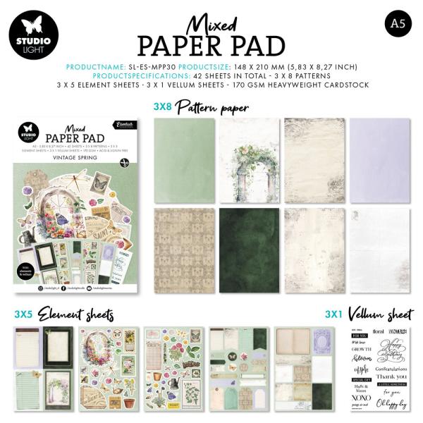 Studio Light - Designpapier A5 "Vintage Spring" Mixed Paper Pad - 42 Bogen 