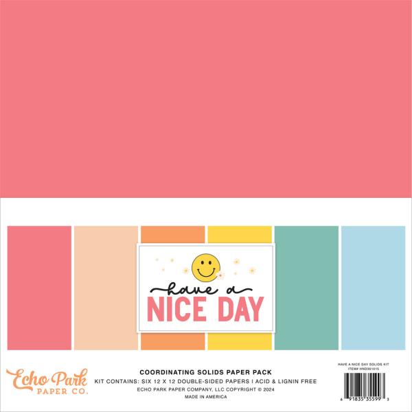 Echo Park - Cardstock "Have A Nice Day" Coordinating Solids Paper 12x12 Inch - 6 Bogen 